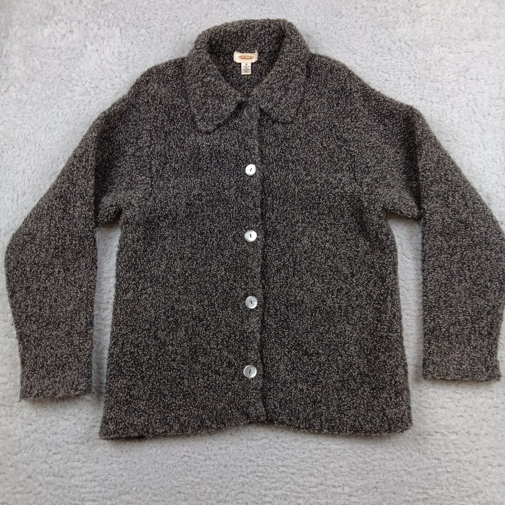 Talbots Cardigan Boucle Women M Charcoal Grey Wool Blend Made in Italy CA 23147